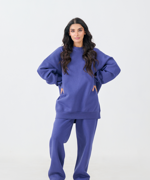 Cozy Fleece Co-Ord Set with Art Patch (Deep Blue)