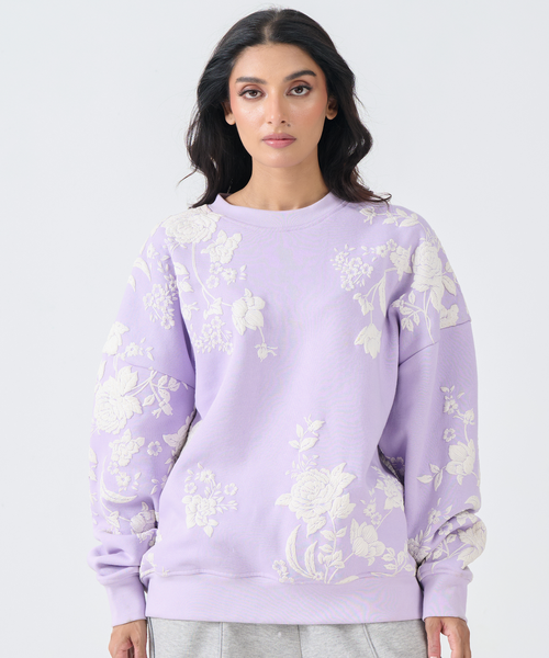 Loose Fit Sweatshirt with Emboss Print (Lilac)