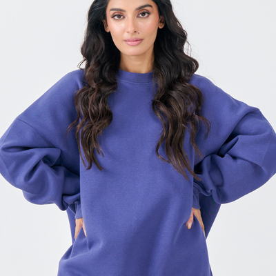 Cozy Fleece Sweatshirt with Art Patch (Deep Blue)